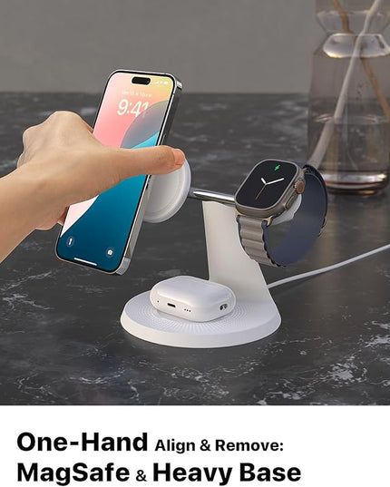 3 in 1 Wireless Charging Station for Apple Device: Fast Charging Station for iPhone and Watch with MagSafe, Stable Charger Stand for iPhone 12-16 & iWatch & AirPods