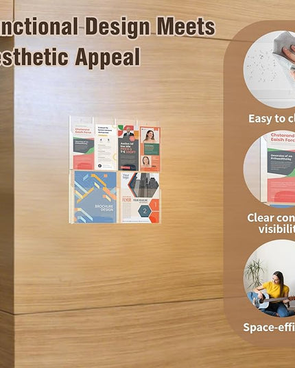 Acrylic Brochure Pamphlet Holder, 2 Magazine Holders and 4 Pamphlet Holders, Clear Brochure Display Holder Wall Mount, Trifold Flyer Rack, Literature Storage Rack for Home, Office, Waiting Room