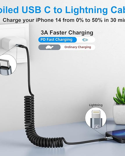 USB C to Lightning Cable [3FT+6FT], 2Pack Coiled iPhone Charger Cable Fast Charging for Car [Apple MFi Certified] Short USBC iPhone Cord Compatible with iPhone14/13/12/11 Pro Max/8/Plus/iPad/CarPlay