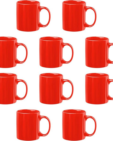 DISCOUNT PROMOS Ceramic Coffee Mugs 11 oz. Set of 10, Bulk Pack - Coffee cup set, Iced coffee cup, Gaming mug - Red