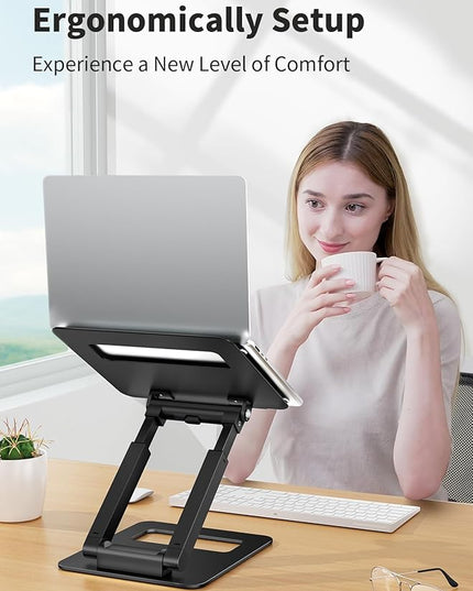 tounee Laptop Stand for Desk Adjustable Height, Telescopic Computer Stand with Pull Out Design Ergonomic Laptop Riser Fits All Laptops 10-17"-Black