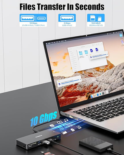 ZIUMIER USB C Docking Station Dual Monitor, 12 in 1 Laptop Docking Station - Single 8K or Dual 4K Displays, 1 HDMI, 1 DP, 100W PD, 3x10Gbps USB-A/C Data, 5Gbps USB-A Data, Ethernet, Audio, SD/Micro SD