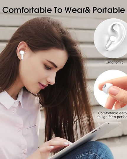 Wireless Earbuds, Bluetooth 5.4 Headphones HiFi Stereo, Bluetooth Earbuds with ENC Noise Cancelling Mic, IP7 Waterproof in Ear Earphones, 48H, LED Display Ear buds for Pad Workout Sports, White Purple