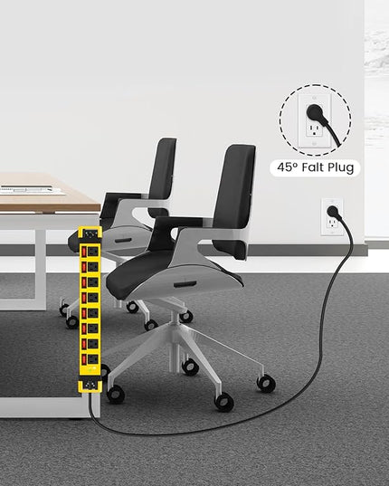 Heavy Duty Power Strip with Individual Switches,8 Outlets 14 Gauge Industrial Shop Garage Metal Multiple Outlets,1200J Surge Protector Mountable Power Strip,6FT Extension Cord Management(Yellow)