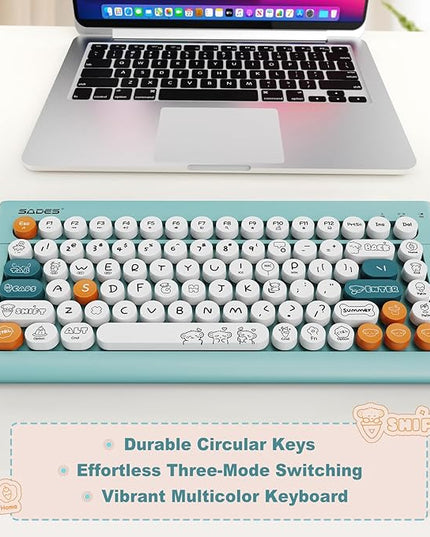 Wireless Bluetooth Keyboard for iPads Tablet Mac PC Laptop Desktop Smart Phone,Cute Typewriter Style Computer Keyboards with Round Raised Keycaps,Mini iPad Keyboard for Kids Girl Women-Blue Colorful
