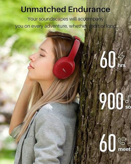 TOZO HT2 Hybrid Active Noise Cancelling Headphones, Wireless Over Ear Bluetooth Headset, 60H Playtime, Hi-Res Audio Custom EQ via App Deep Bass Comfort Fit Ear Cups, for Home Office Travel
