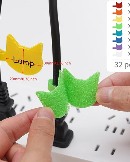Trilancer Cord Labels Cable Label, Multicolored Handwriting Cord Tags - Kitty Head Shape Tags for Organizing Wires and Identification, Reusable with Multiple Uses - 32 PCS
