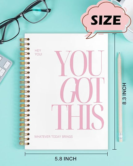 Yhtrg You Got This Inspirational Notebooks Journal, White Motivational Spiral Journal Notebook for Women, White Motivational Positive Notebooks for Office School Supplies, 5.5x8.3 Inch