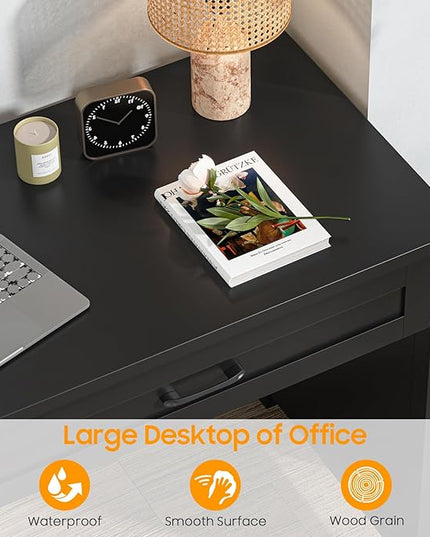 Vabches Farmhouse 47" Executive Desk with File Drawer, Workstation for Home Office, Study, Writing,Wood Computer Desk with 3 Storage Drawers.(Black