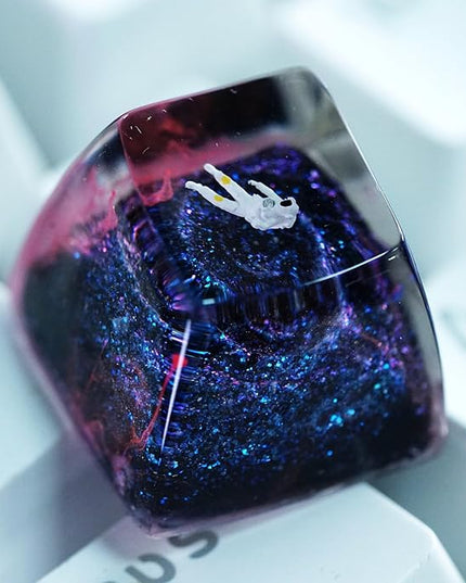 Pink and Purple Galaxy Astronaut Artisan Keycap R1 SA Profile Custom Gaming Keycaps 1U ESC Handmade Resin Astronauts Key Cap Cherry MX Switch Compatible Mechanical Keyboard Space Lover Gift