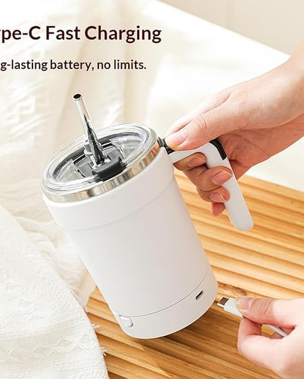 Self Stirring Coffee Mug with Lid,304 Stainless Steel Self Stirring Cup,Rechargeable Coffee Mug with Temperature Display,Suitable for Home and Office (Purple)