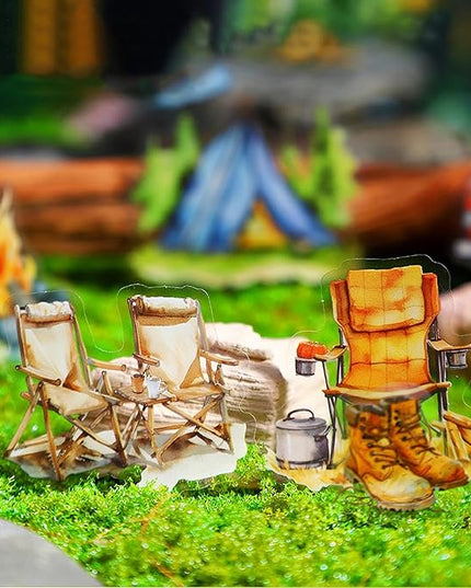 AuriicLeaf Forest Journey Camping PET Stickers, 120 Pcs Outdoor Adventure Ephemera for Scrapbooking, Journaling, DIY Crafting, and Art Supplies