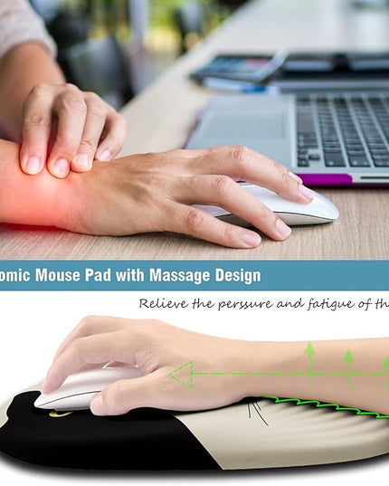 Mouse Pad, Ergonomic Mouse Pad with Wrist Rest Support and Non-Slip PU Base, Cute Computer Mousepad for Pain Relief, Office & Home, Beige Three Cats