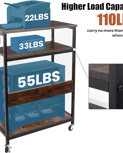 Extra Large Height Adjustable Computer Tower Stand, Computer & Machine Carts, PC Tower Stand, Printer Stands with Steel Wheels, Holds Up to 110 lbs (Fits 11" D x 22" W x 24.5" H Towers)