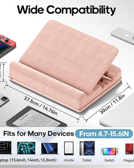 Laptop & Tablet Desk for Lap with Cushion, Computer Lap Desk Laptop Pillow for Couch, Bed, Car, Adjustable Computer Pillow Stand As Carrying Case for up to 15'' PC/Mac, Tablet, iPad, Kindle, Pink