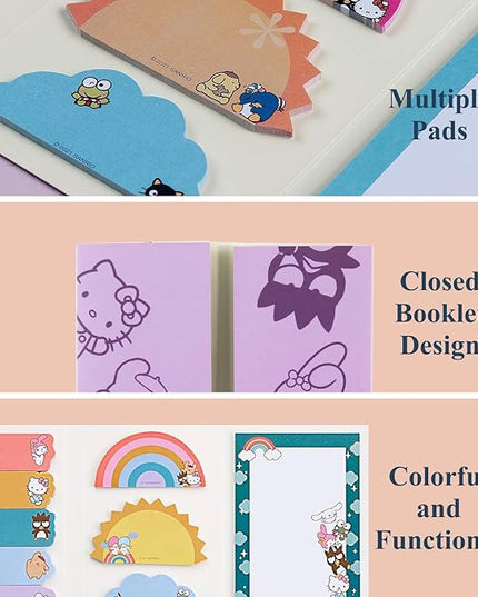Sticky Note Booklet - Hello Kitty and Friends. 220 Repositionable Sticky Notes Total - 11 Pads with 20 Sheets Each by Erin Condren. Measures 3.2" x 4.5" x 0.5"