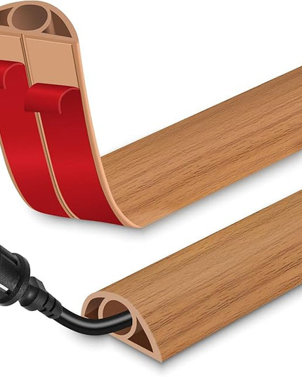 Floor Cord Cover for Wires on Floor Self Adhesive Cord Hider Floor Cable Management Wire Covers for Cords Protector Prevent Cable Trips Cord Cavity W 0.32" x H 0.32", Brown Wood, 10Ft