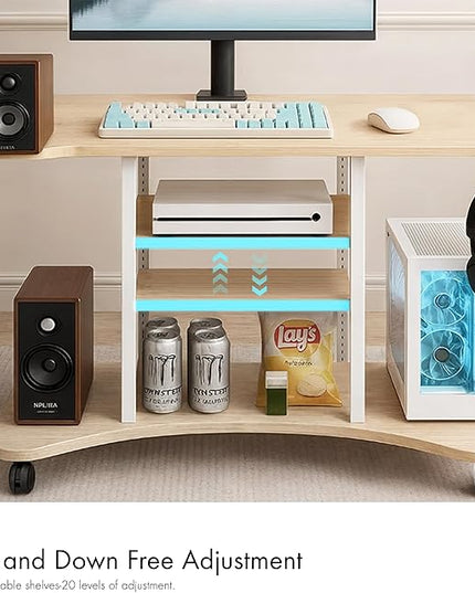 EUREKA ERGONOMIC Gaming Desk Computer, 37" Rolling Desk on Wheels for Small Space, Mobile Computer Cart with Pegboards Adjustable Shelves for Gaming PS Switch, Craft Station, Home Office - Maple