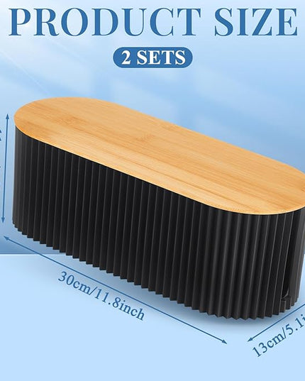Marsui 2 Pcs Black Cable Management Organizer Box for Hiding Wires, Home Office Desk Floor Cord Organizer, 11.8 x 5.1 x 4.3 Inch Cord Strip Protect Holder Wire Storage
