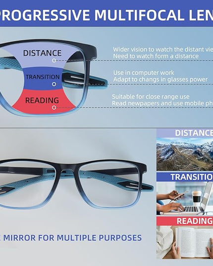 BLOEXCLU 4 Pack Progressive Multifocus Reading Glasses for Men Women TR90 Sports Style Anti-Blue Light Computer Readers