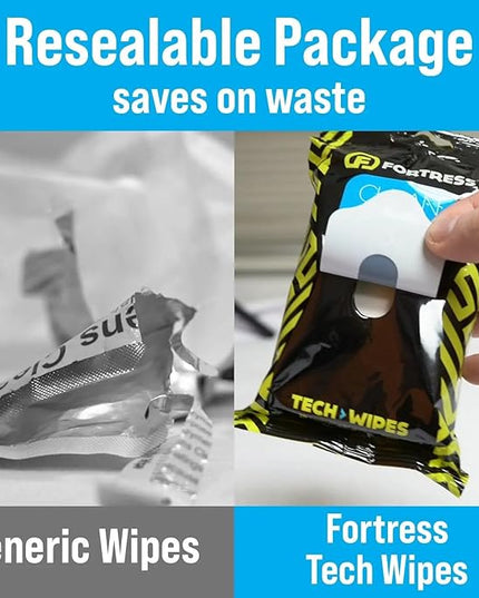 Fortress Electronic Wipes With Microfiber Cloth (25 ct, Pack of 16) To-Go Tech Wipes for Screens, Phones, Keyboards, TV Monitors, Computer Screens, and More [Travel Size] Skin-Safe