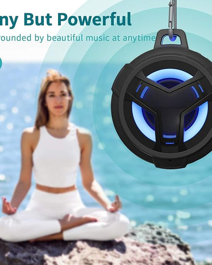 EBODA Bluetooth Shower Speaker, Portable Bluetooth Speakers, IP67 Waterproof Wireless Speaker with LED Light, Floating, 2000mAh, True Wireless Stereo for Kayak, Beach, Gifts for unisex -Black