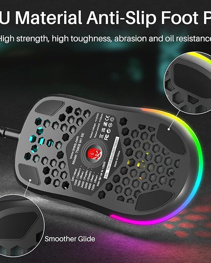 DIERYA M1SE Wired Gaming Mouse with Honeycomb Shell, 12800DPI Optical Sensor, 6 Programmable Macros, Software Support for Custom Key Config, and RGB Settings for Windows 7/8/10/XP, Vista, Linux-Black