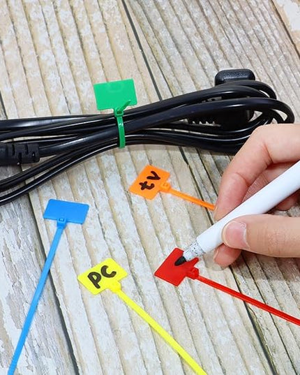 Mini Skater Nylon Cable Zip Ties Tags 4" Tiny Self-Locking Write-On Identify Cord Tabs Cable Label Marker Ties for Office Home Identification and Organization, 50 Pack (Multicolor)
