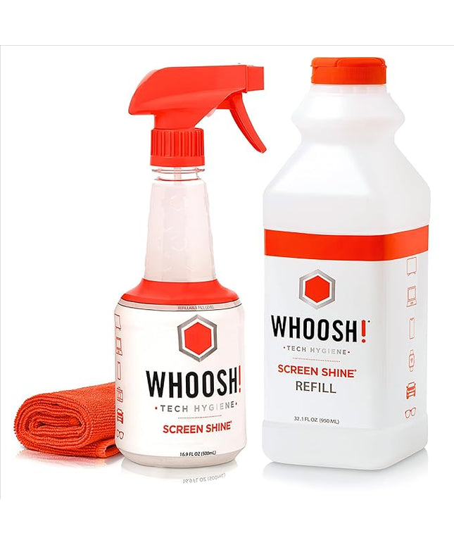 WHOOSH! Screen Cleaner Spray & Refill Bundle | 16.9 & 32.1 fl oz + 1 Microfiber Cloth (14x14)