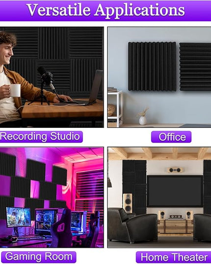 TroyStudio Thick Acoustic Foam Panels, 12 X 12 X 3 Inch 12 Pcs Broadband Sound Absorbing Foam, Dense Soundproof Padding Tile, Recording Studio Foam Absorber, Wedges Decorative 3D Wall Ceiling Panel