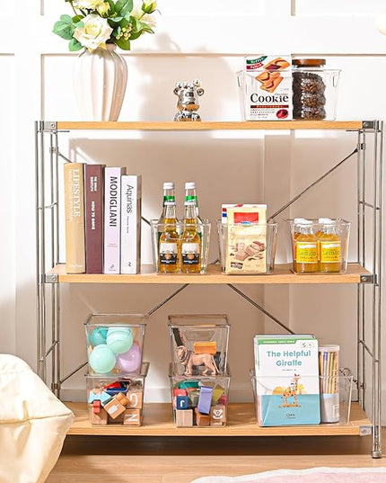 12 Pack Middle Stackable Storage Boxes for Storage and Organization, Clear Storage Bins with Lids, Plastic Storage Containers with Lids, Plastic Bins with Handles for Office, Bedroom, Study Room