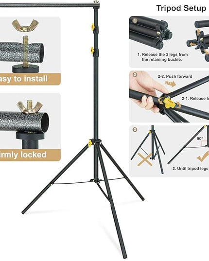 LINCO Lincostore Backdrop Support Stand Kit 10x6.5ft Adjustable Photography Studio Photo Background Support System with Carrying Bag for Green Screen Muslin, 4171