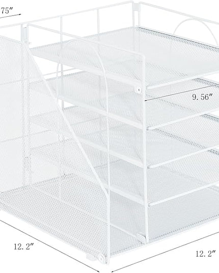 LEKETREE Desk Organizers and Accessories, 5-Tier Paper Letter Tray Organizer with File Holder, Desktop Organizer for Office Supplies (White)