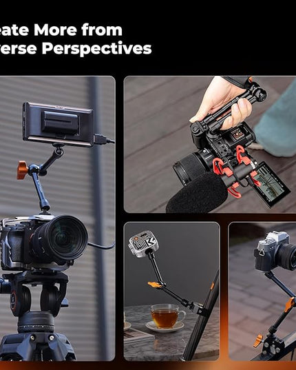 K&F CONCEPT 9.8" Magic Arm Clamp Kit with 1/4" & 3/8" Thread Screw 360° Ball Heads Articulating Magic Arm Camera Mount for Monitor, Flash, LED Light, Microphone, Camera Cage, Action Camera
