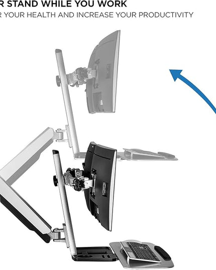 Mount-It! Sit Stand Dual Monitor Wall Mount Workstation & Stand Up Computer Station with Articulating Keyboard Tray Arm and CPU Holder