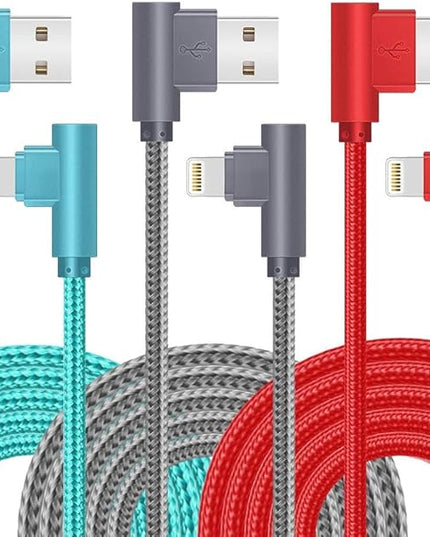 for iPhone Charger Cable Right Angle Lightning Cable 3Pack 90 Degree 6FT Nylon Braid Charging Cord Fast Charging Compatible for iPhone 14/13/12/12pro/11/11pro/XS/MAX/XR/X/8P/8/7P/7/6