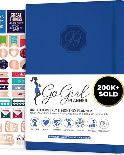 GoGirl Planner and Organizer for Women – Compact Size Weekly Planner, Goals Journal & Agenda to Improve Time Management, Productivity & Live Happier. Undated – Start Anytime, Lasts 1 Year – Royal Blue