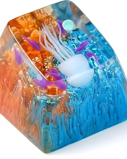 Jellyfish Artisan Keycap Orange Blue Coral Reef R1 SA Profile Custom Sea Creature Keycaps 1U ESC Handmade Gaming Sea Resin Key Cap Cherry MX Switch Compatible Mechanical Keyboard Jellyfish Lover Gift