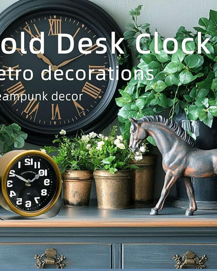 YOUKI Vintage Steampunk Desk Shelf Clocks,Mantle Clock,Decorative Battery Operated Table Top Clock,Quiet Non-Ticking,Small Clocks for Living Room,Bedroom,Office