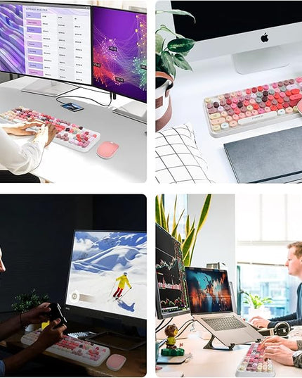 FOPETT Wireless Keyboard and Mouse Sets,Reliable 2.4 GHz Connectivity for PC,Laptop,Smart TV and More (White Colorful)