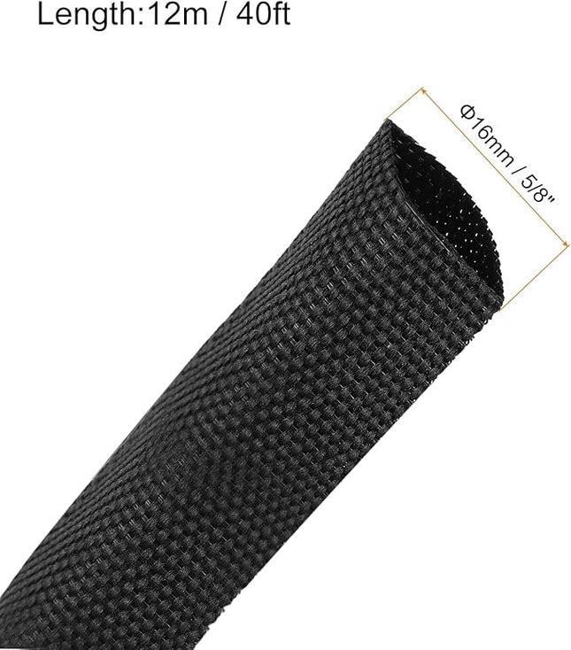 MECCANIXITY Braided Cable Sleeves Heat Shrinkable Fabric Sleeving, 5/8" 40ft Black 2:1 Ratio Heat Shrinkable Cord Protector for Harness Cable, Network Cable Protection, Cable Management