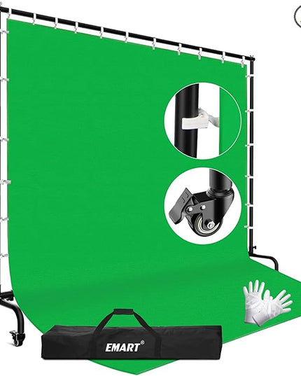 EMART 7x10ft Green Screen Backdrop Kit with Movable Stand, Large 9.5x9.5ft Photography Greenscreen Background Adjustable Frame with Wheels for Photo Shoot, Live Streaming, Video Recording