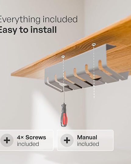 PAMO Cable Management Under Desk for Easy mounting Under-Table I Set of 2 - with 10X Cable Ties I Desk Organizer for Office/Home Office Table Thoughtful Cable Tray Holder