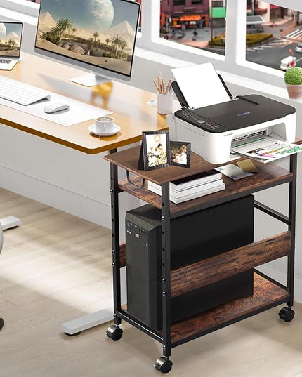 TooCust Computer Tower Stand, Computer & Machine Carts, Computers Towers Floor Stand, PC Towers Shelf, 3-Tier PC Tower Floor Stand with Side Shelf, Mobile Rolling CPU Holder Cart for Home Office