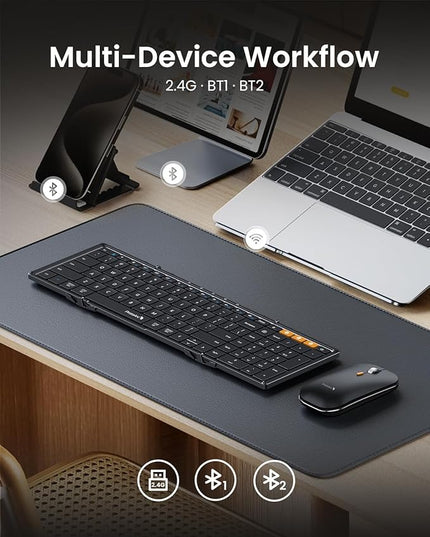 ProtoArc Foldable Keyboard and Mouse, XKM01 True Full-Size Folding Bluetooth Keyboard Mouse Combo for Business Travel, a Portable Office Suite On-The-Go, Compatible with Laptop iPad Tablet - Black