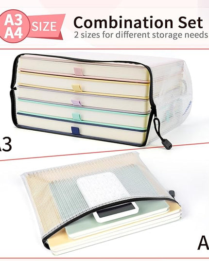 Umriox Mesh Zipper Pouch Bags, A3+A4 (Black, 24 Packs), Large Storage Bags, Zipper Bags for Office Supplies Travel Accessories and Board Games Storage