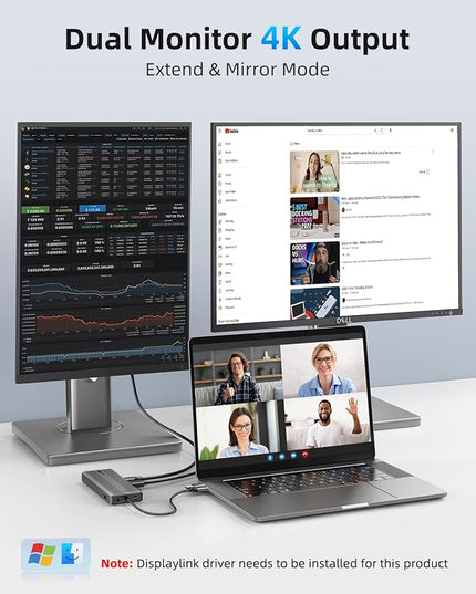 SAN ZANG MASTER Displaylink Dock,Displaylink Docking Station Dual Monitor,10Gbps USB C hub for MacBook M1/M2/M3/Windows,Laptop hub with 2 HDMI 4K,2 PD 4K, Ethernet,USB 3.2,Mic/Audio,100W PD