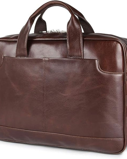 Augus Leather Laptop Briefcase for Men,Waterproof Travel Messenger Duffle Bags 15.6 Inch Laptop Bag