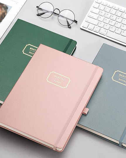 EMSHOI Meeting Notebook for Work with Action Items - 320 Pages B5 Thick Project Planner Agenda Organizer Work Notebook for Women Men Office Business, PU Leather Hardcover, 7.5" x 10", Green