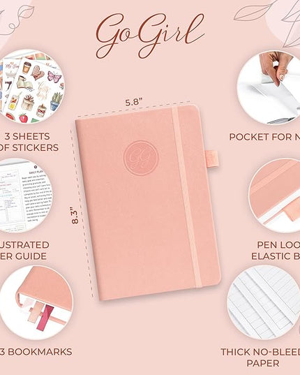 GoGirl Self-care Journal – Daily Mental Health Notebook with Mood & Wellness Trackers – Personal Development, Meditation & Reflection Journal for Women – Hardcover, Lasts 3 Months (Powder Rose)